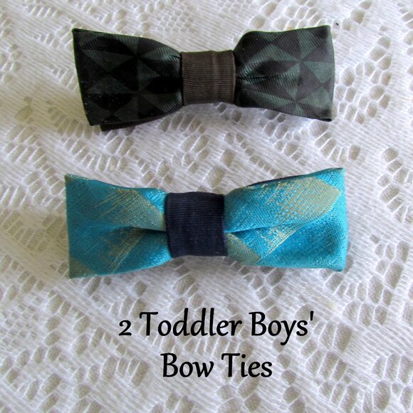 BABY BOY'S BOW TIES - 2 CLIP-ON INFANT BOWTIES, BLACK, BLUE, by BEAU JR & ROYAL - Picture 1 of 10